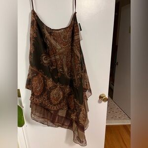 “Lauren” by Ralph Lauren, Brown and Tan Paisley Skirt, 100% Silk.